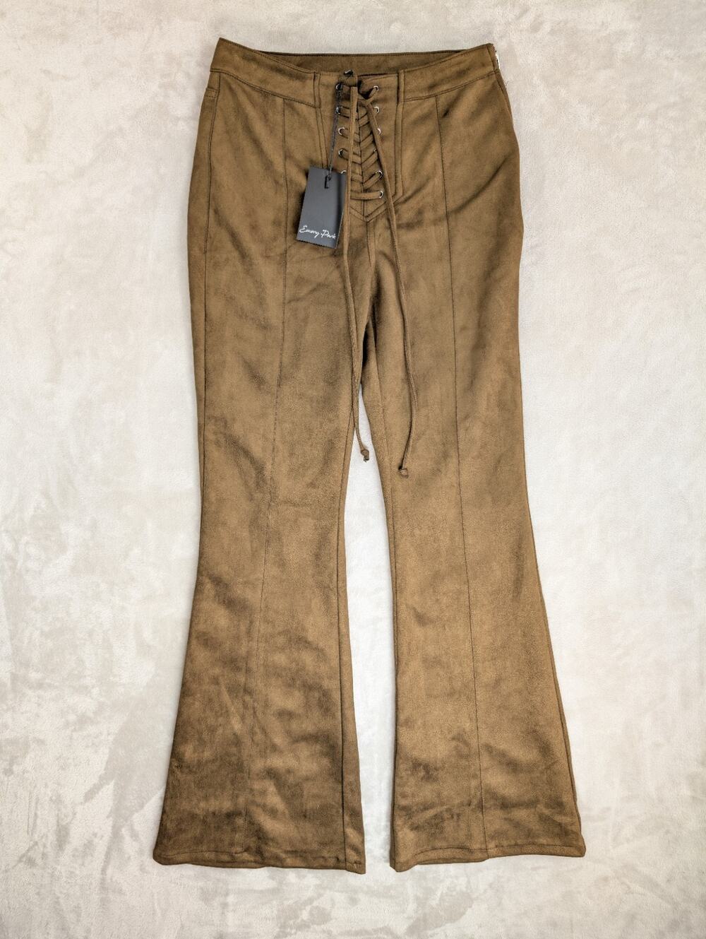 Emory Park Faux Suede Flare Pants Small Brown Lace Up Western Gothic Boho NWT